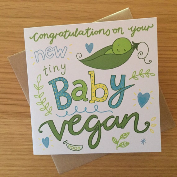 Felicidades Por Tu Nuevo Bebe Vegano Chico Tarjeta De Bebe Etsy