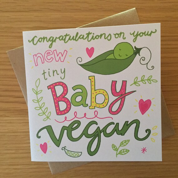 Felicidades Por Tu Nuevo Bebe Vegano Chica Tarjeta De Bebe Etsy