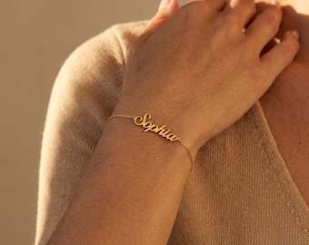 Cursive Name Bracelet, Custom Script Name Bracelet, Personalized Nameplate Jewelry Gift for Her