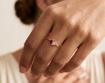 Two Drop Heart Ring, Minimalist Romantic Gift, Dainty Promise Ring, Anniversary Gift for Her, Handcrafted Delicate Jewelry, Christmas Ring