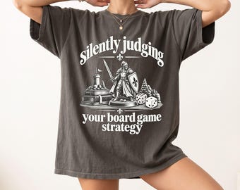 Silently Judging Board Game Strategy T-Shirt, Funny Gamer Gift for Him and Her, Tabletop RPG Player Tee, Knight and Dice Graphic Shirt