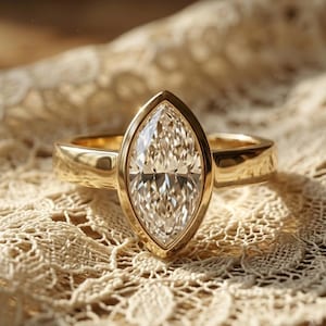 3-Karat-Moissanit-Ring im Marquise-Schliff, Verlobungsring im Jugendstil, Cocktailring