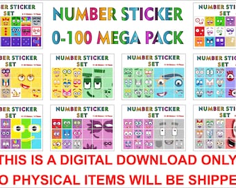 Juego de pegatinas inspiradas en los bloques numéricos del 0 al 100 (descarga digital)