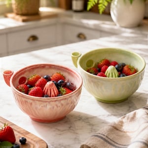 Bol de cerámica para bayas, colador artesanal para enjuagar frutas, cuenco para lavar bayas, para fresas y arándanos, cuenco de drenaje para cocina (regalo)