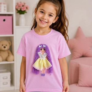 Pink Girls T-Shirt with Removable Doll, Handmade Applique Tee, Toddler Gift,kids fashion