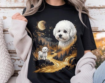 Comfort Colors® Bichon Frise Howling Moon Retro Sweatshirt, Personalized any Dogs
