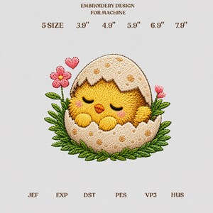 Motif de broderie « Poussin mignon et œuf » pour Pâques - Modèle de broderie machine PES DST JEF à télécharger en téléchargement numérique