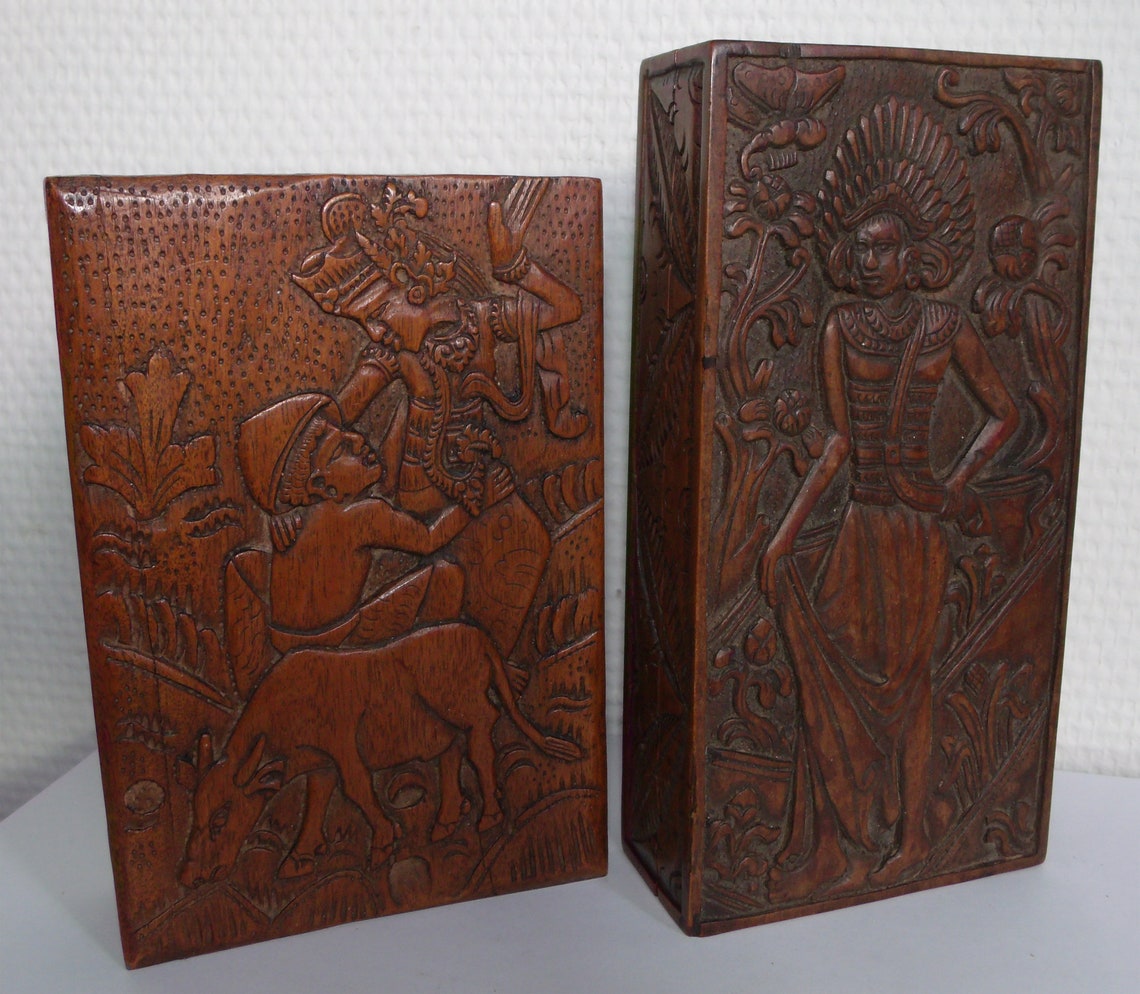 Balinese Carving Wooden Box 2x Old Bali Indonesia Boxes Etsy