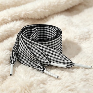 Gingham Check Wide Flat Shoelaces – Ribbon Replacement Laces for Sneakers