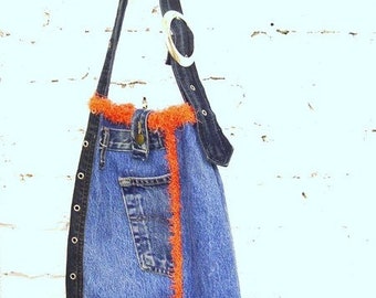 Designer shoulder bag made of recycled textiles