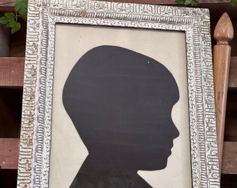 Vintage Childs Silhouette Portrait Framed / Vintage Silhouette / Vintage Chippy Framed Portrait / Framed Silhouette