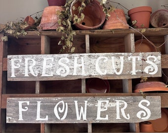 Handmade 'FLOWERS' Sign / Old Shiplap Garden Board / French Country Style / Painted Sign