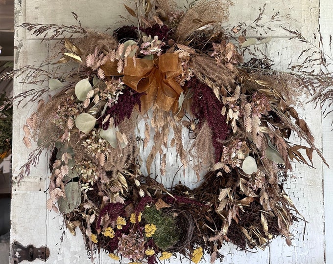 Dried Floral Wreath / Dried Whimsical Flower Wreath / Handmade Flower Wreath / Dried Arrangement