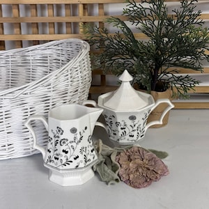 Vintage Independence Ironstone / Black & White Sugar Creamer Set / Farmhouse Modern Style / Antique Ironstone