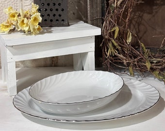 Puritan Estate China Japan / Fluted Edge Platter / Platinum Edge China / White China Dishes / Country Home Kitchen / Serving Platter