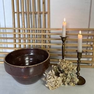 Brown Stoneware Mixing Bowl / Vintage Rustic Serving Bowl / Primitive Mixing Bowl / Farmhouse Kitchen Stoneware