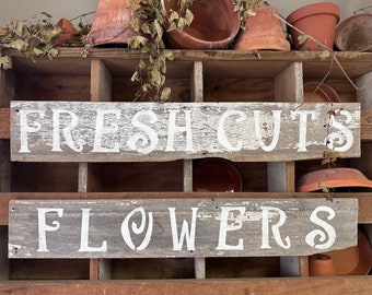 Handmade Flower Sign / Vintage Shiplap Garden Sign / 'FRESHCUT' Garden Sign