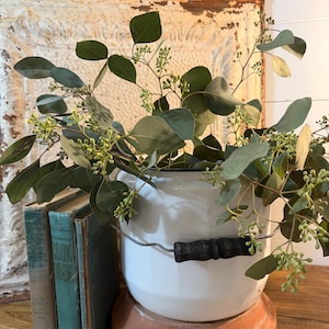Vintage Enamel Metal Chamber Pot / Repurposed Home Garden Decoration