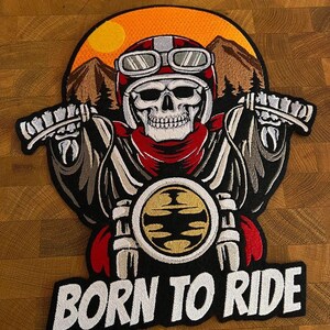 Parche bordado grande para chaqueta de motociclista con calavera "Born to Ride" (Nacido para montar)