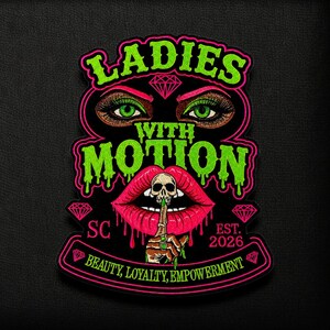 Ladies With Motion Patch Neon Biker Club Emblem Beauty Loyalty Empowerment Iron On Badge
