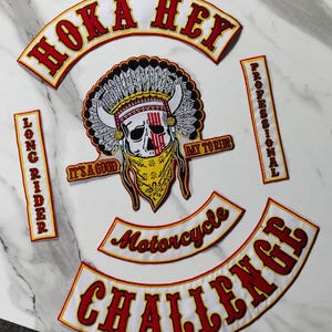 Hoka Hey Motorcycle Challenge Patch Set Indian Skull Biker Vest Rockers