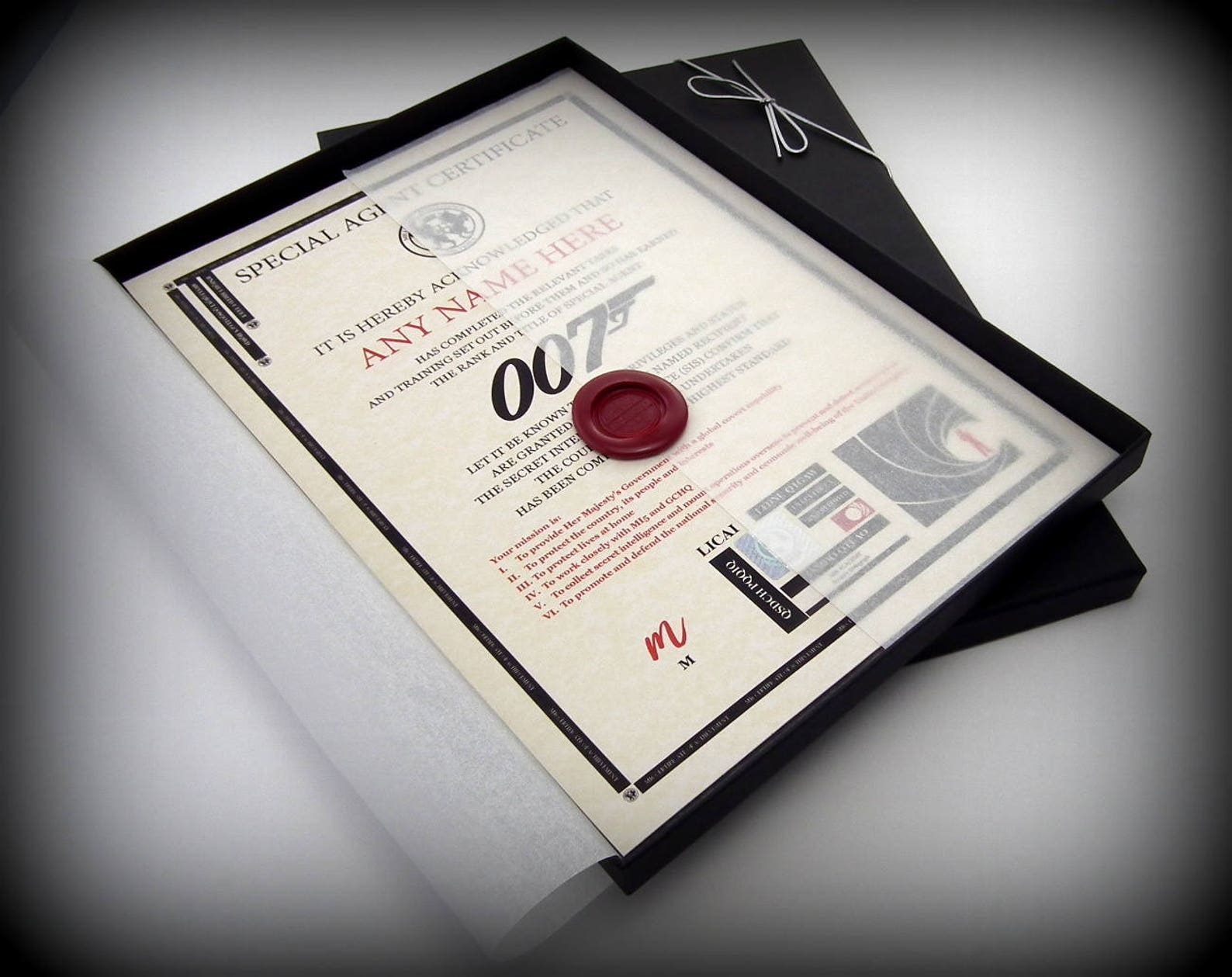 Deluxe James Bond 007 Certificate in a Luxury Gift Box Personalised ...