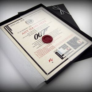 Deluxe James Bond 007 Certificate in a Luxury Gift Box - Personalised with the name of your choice