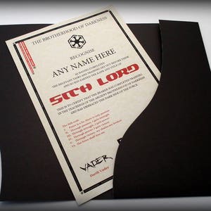 Sith Lord Certificate in a Luxury Presentation Folder - Personalised with the name of your choice
