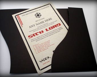 Sith Lord-certificaat in een luxe presentatiemap - gepersonaliseerd met elke naam - Star Wars-cadeau