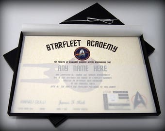 Deluxe Star Trek Starfleet Academy Certificate in a Luxury Gift Box - Personalised with the name of your choice