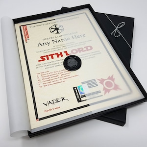 Deluxe Sith Lord Certificate in a Luxury Gift Box - Personalised with any name - Star Wars Gift