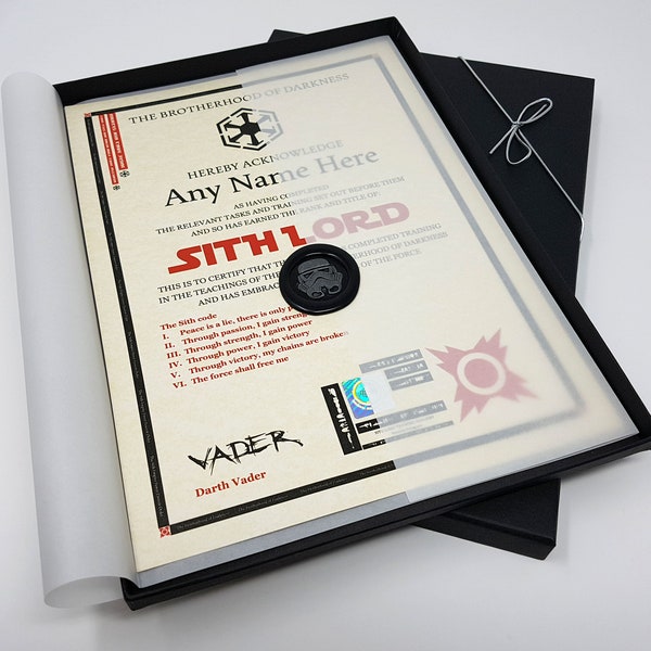 Deluxe Sith Lord Certificate in a Luxury Gift Box - Personalised with the name of your choice