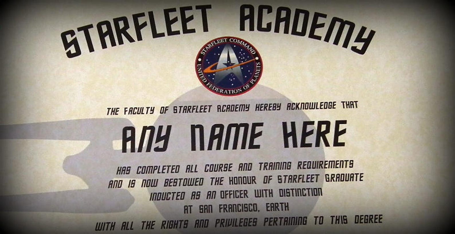 Deluxe Star Trek Starfleet Academy Certificate in a Luxury Etsy