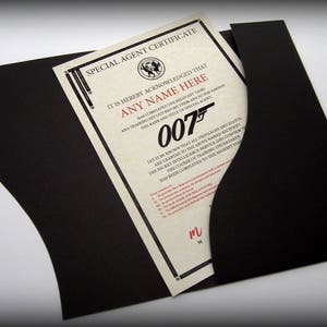 James Bond 007 Certificate in a Luxury Presentation Folder - Personalised with the name of your choice