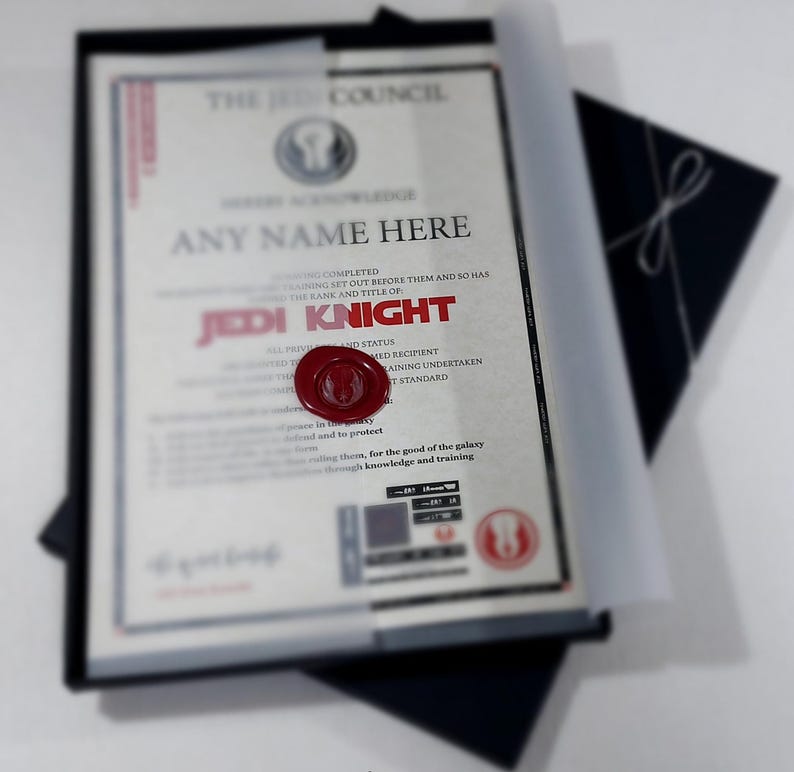 Jedi Knight Certificate Personalised with any name