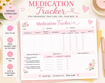Medication Tracker Bundle | Pink Yellow Printable PDF (Digital Download)