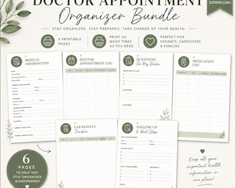 Doctor Appointment Organizer Bundle Printable PDF | Medical Binder, Health Records Tracker & Medication Log