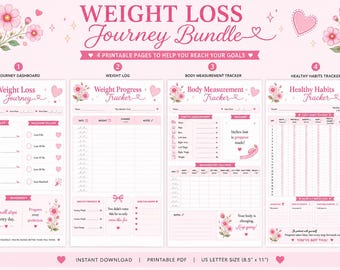 Weight Loss Journey Bundle | Printable Tracker, Measurement Log, Habit Planner (PDF Download)
