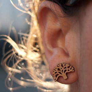Oakland Tree Laser Cut Bamboo Stud Earrings