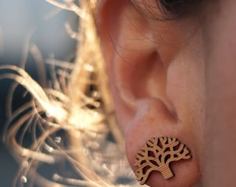 Oakland Tree Laser Cut Bamboo Stud Earrings