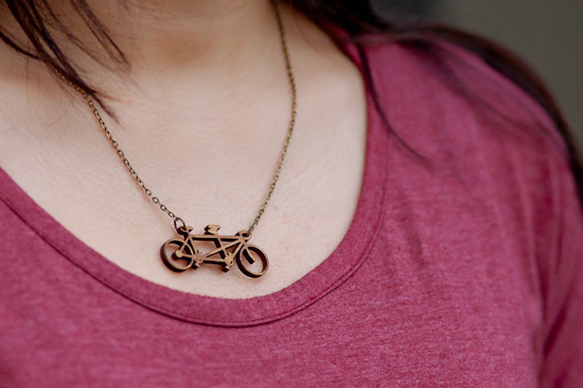 Tandem Bicycle Necklace Made of Lasercut Bamboo Etsy