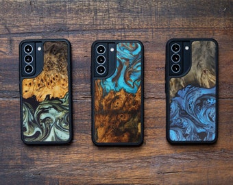 Galaxy S22 - Wood + Resin Traveler Protective Wood Case | Blue, Green, Teal Gold, Black & White | One-of-a-Kind