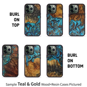 iPhone 13 Pro Wood Resin Traveler Protective Wood Case Magsafe Blue, Green, Teal and Gold, Black and White One-of-a-Kind Teal and Gold