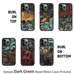 iPhone 13 Pro Wood Resin Traveler Protective Wood Case Magsafe Blue, Green, Teal and Gold, Black and White One-of-a-Kind Dark Green