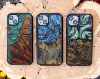 iPhone 13 Wood + Resin Traveler Protective Wood Case | Magsafe | Blue, Green, Teal and Gold, Black and White | One-of-a-Kind