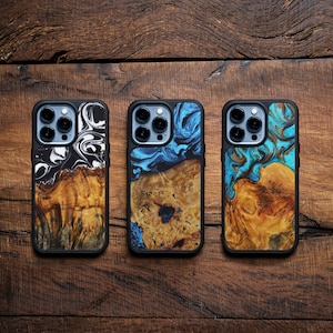 iPhone 13 Pro Wood Resin Traveler Protective Wood Case Magsafe Blue, Green, Teal and Gold, Black and White One-of-a-Kind image 1