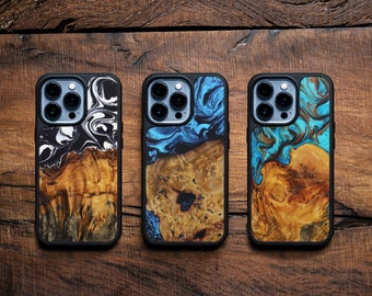 iPhone 15 | Pro | Pro Max | Plus | Wood+Resin Traveler Protective Wood Case | Magsafe | Blue, Green, Teal Gold, Black & White