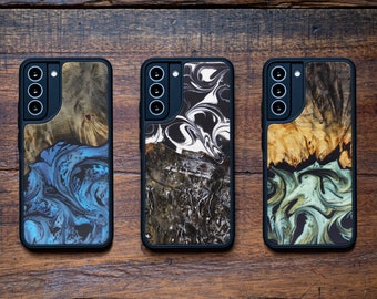 Galaxy S22 Plus - Wood + Resin Traveler Protective Wood Case | Blue, Green, Teal Gold, Black & White | One-of-a-Kind