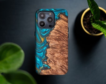 iPhone 14 Pro - Wood+Resin Live Edge Premium Wooden Case | Magsafe | Unique Phone Cover | Black, Blue, Turquoise, Gold, Buckeye Burl, Maple