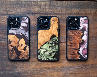 iPhone 13 Pro - Wood+Resin Traveler Protective Wooden Case | Unique Phone Cover with MagSafe | One-of-a-Kind, Natural Wood Burl Phone Cover